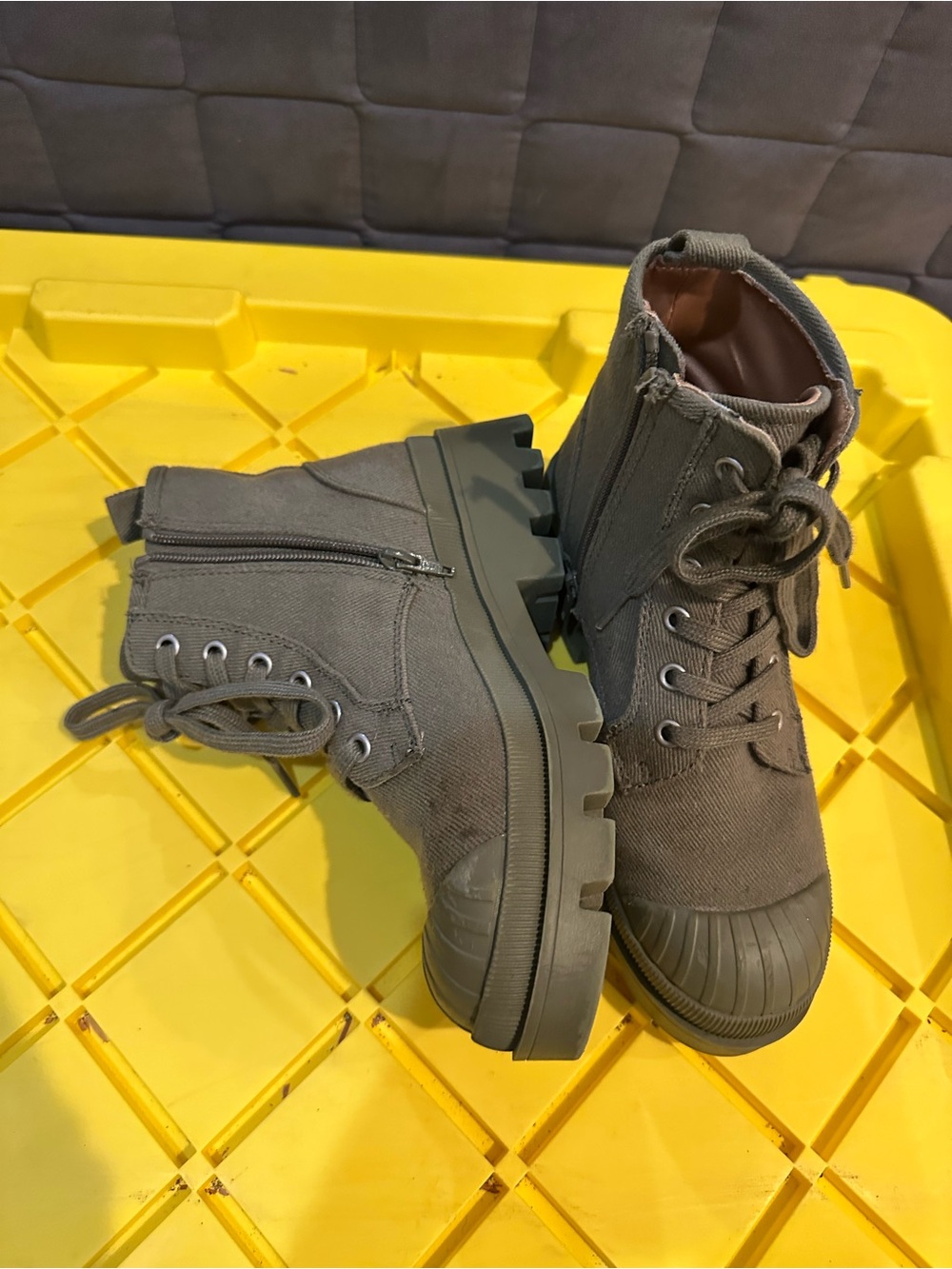 Olive Green Lace-Up Combat Boots - Picture 2 of 6